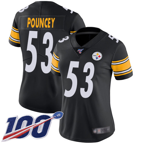 Women Pittsburgh Steelers Football #53 Limited Black Maurkice Pouncey Home 100th Season Vapor Untouchable Nike NFL Jersey